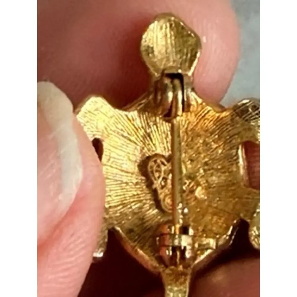 Vintage Mini Turtle Bird Brooch Bundle Gold Tone Enamel Rhinestone Pins